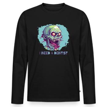 Zombie de mauvaises dents, j’ai besoin d’un dentiste - T-shirt manches longues Premium bio Homme - noir - Devant - Nico (187cm)
