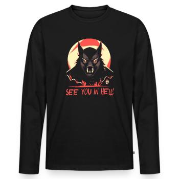 Chien de l’enfer de dessin animé, rendez-vous en enfer - T-shirt manches longues Premium bio Homme - noir - Devant - Nico (187cm)