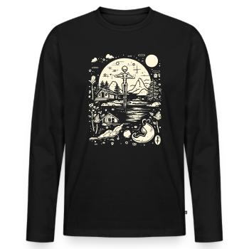 Squelette-Nature-Abstrait-Dessin Fou - T-shirt manches longues Premium bio Homme - noir - Devant - Nico (187cm)
