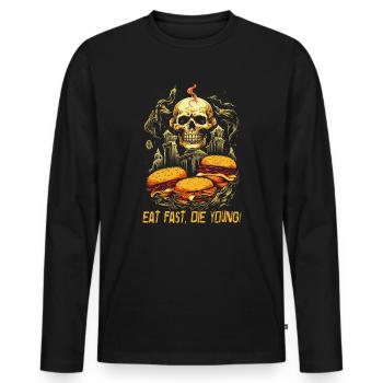 manger rapide mourir jeune, crâne de restauration rapide - T-shirt manches longues Premium bio Homme - noir - Devant - Nico (187cm)