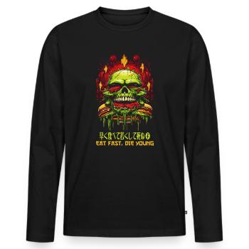 Crâne de hamburger d’horreur : Mangez vite, mourez jeune - T-shirt manches longues Premium bio Homme - noir - Devant - Nico (187cm)