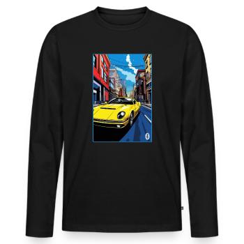 Voiture de sport de dessin animé pop art dans les rues - T-shirt manches longues Premium bio Homme - noir - Devant - Nico (187cm)