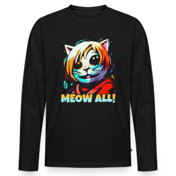 Miau Alle! Lustige bunte Katze - Männer Premium Bio Langarmshirt - Schwarz - Vorne - Nico (187cm)