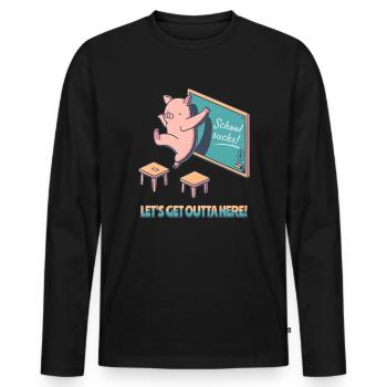 School sucks, get out of here, happy pig - Men's Premium Organic Long Sleeve Shirt - black - Front - Nico (187cm)