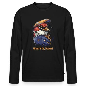 Oiseau cool avec style : Quoi de neuf, les gars ? - T-shirt manches longues Premium bio Homme - noir - Devant - Nico (187cm)