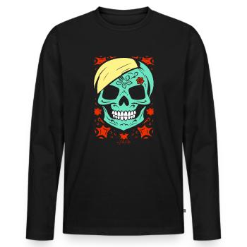 Le crâne de fleur est si mignon, crâne de zombie - T-shirt manches longues Premium bio Homme - noir - Devant - Nico (187cm)