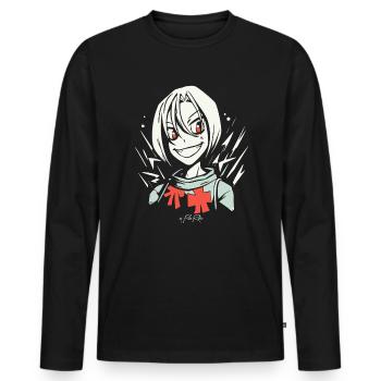 Fille manga anime souriante - T-shirt manches longues Premium bio Homme - noir - Devant - Nico (187cm)