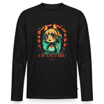 Je suis en feu ! Fille d’anime dans un donjon - T-shirt manches longues Premium bio Homme - noir - Devant - Nico (187cm)