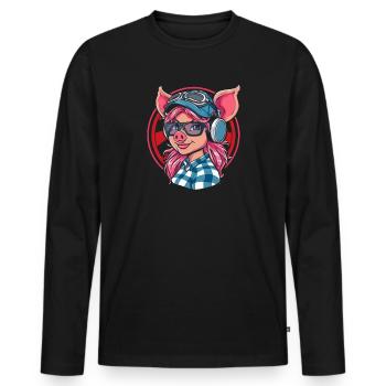 Niedliches liebenswertes Anime-Schweinemädchen - Männer Premium Bio Langarmshirt - Schwarz - Vorne - Nico (187cm)