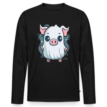 The Little Ghost Pig - Men's Premium Organic Long Sleeve Shirt - black - Front - Nico (187cm)