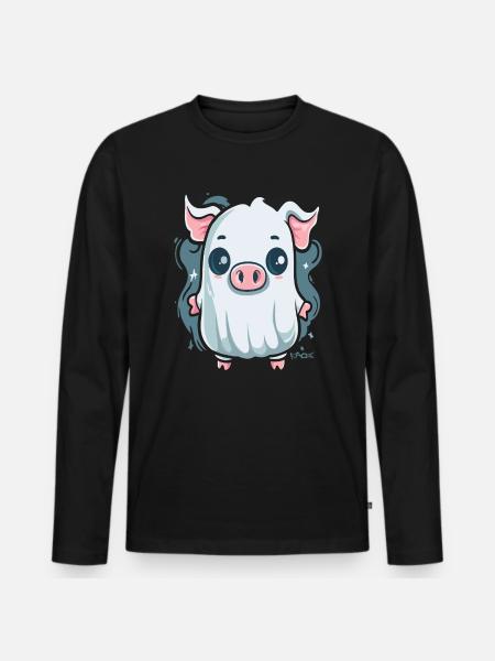 The Little Ghost Pig - Men's Premium Organic Long Sleeve Shirt - black