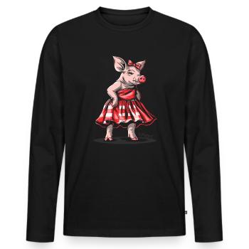 Miss 50s Rockabilly Schwein im Karo Kleid - Männer Premium Bio Langarmshirt - Schwarz - Vorne - Nico (187cm)