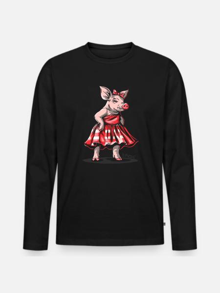 Miss 50s Rockabilly Pig in Plaid Dress - Men's Premium Organic Long Sleeve Shirt - black