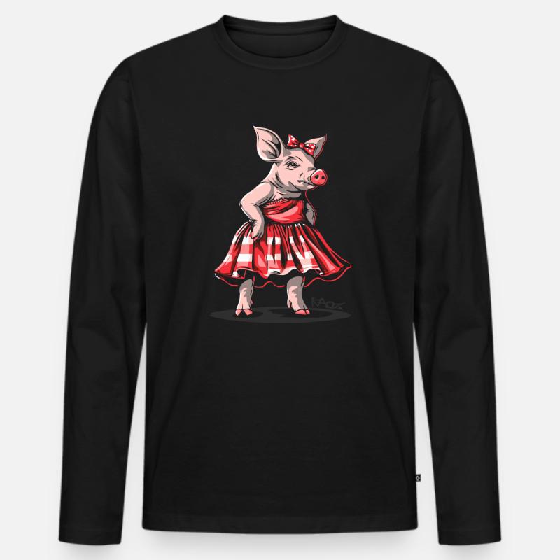 Miss 50s Rockabilly Schwein im Karo Kleid - Männer Premium Bio Langarmshirt - Schwarz
