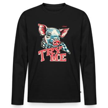 Écharpe à carreaux : Essayez-moi, porcelet cochon - T-shirt manches longues Premium bio Homme - noir - Devant - Nico (187cm)