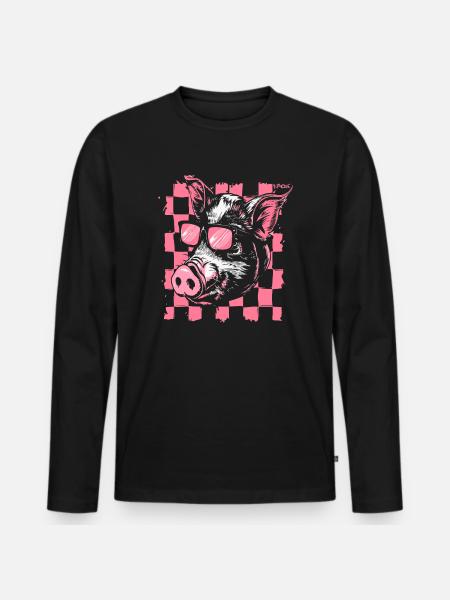 Cool Checkered Flag Pig - Men's Premium Organic Long Sleeve Shirt - black