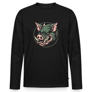 Brutal looking pig, Team Wild Boar - Men's Premium Organic Long Sleeve Shirt - black - Front - Nico (187cm)