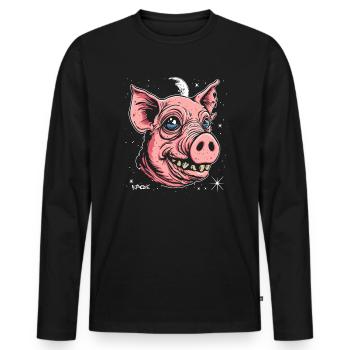 Le bon vieil ami : le cochon de l’espace - T-shirt manches longues Premium bio Homme - noir - Devant - Nico (187cm)