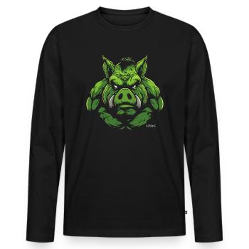 Bulk, le cochon musclé monstre vert - T-shirt manches longues Premium bio Homme - noir - Devant - Nico (187cm)