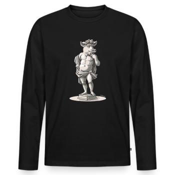 Greek Italian Florence David Pig - Men's Premium Organic Long Sleeve Shirt - black - Front - Nico (187cm)