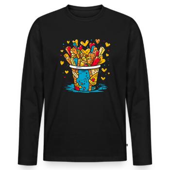 Seau rempli de cœurs et de bonbons - T-shirt manches longues Premium bio Homme - noir - Devant - Nico (187cm)