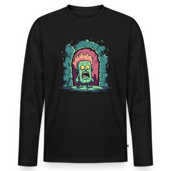 Petit Homme du Donjon - T-shirt manches longues Premium bio Homme - noir - Devant - Nico (187cm)