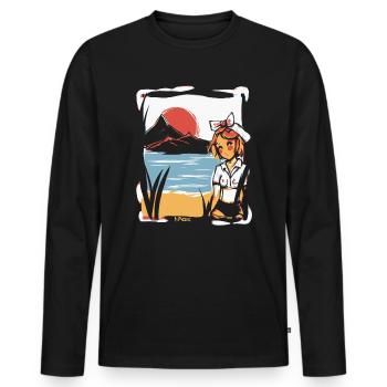 Sous le soleil rouge japonais : nature anime girls - T-shirt manches longues Premium bio Homme - noir - Devant - Nico (187cm)
