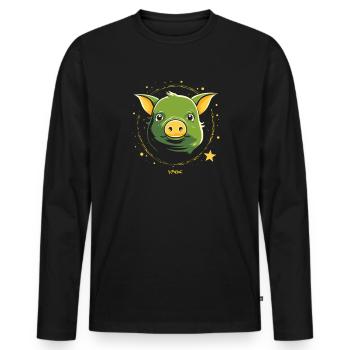 Cochon d'espace vert mignon - T-shirt manches longues Premium bio Homme - noir - Devant - Nico (187cm)