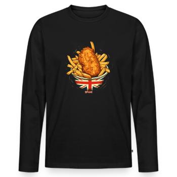 British Flag and Fish and Chips - Men's Premium Organic Long Sleeve Shirt - black - Front - Nico (187cm)