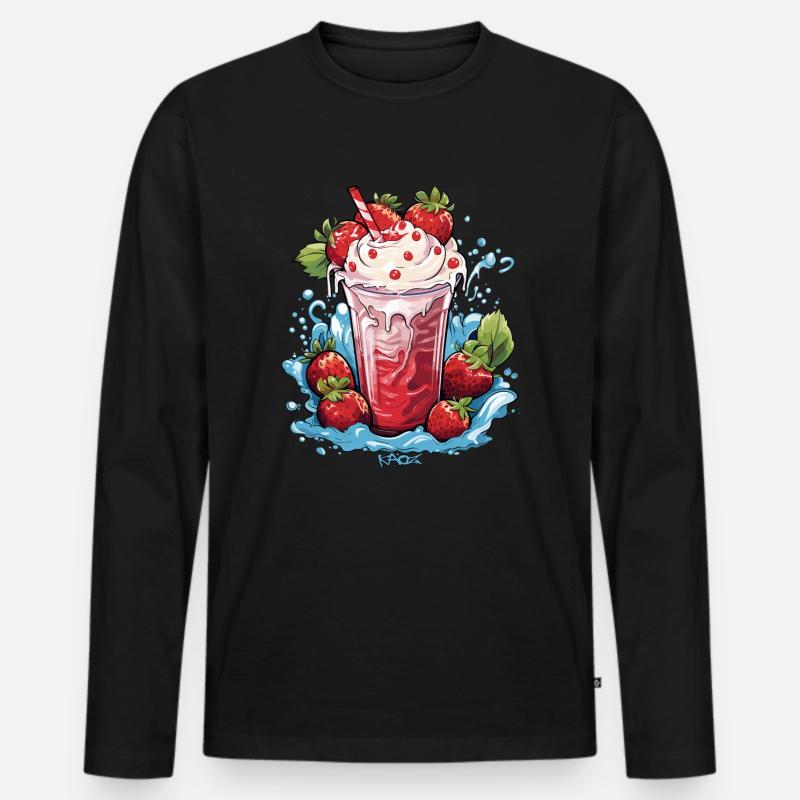 Erdbeer-Eiscreme-Milch - Männer Premium Bio Langarmshirt - Schwarz
