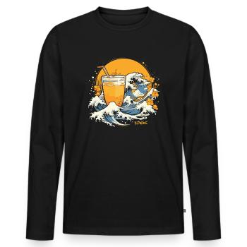 Jus d’orange Kanagawa Vague du Japon - T-shirt manches longues Premium bio Homme - noir - Devant - Nico (187cm)