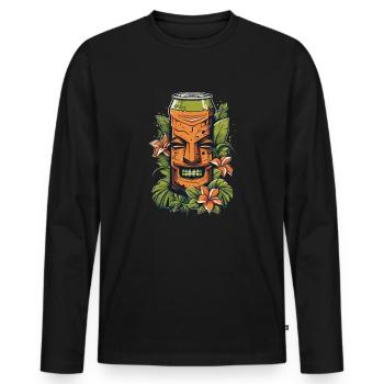 Tiki souriant dans la jungle : canette de soda - T-shirt manches longues Premium bio Homme - noir - Devant - Nico (187cm)