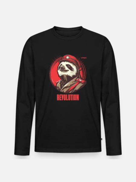 Parody Communism Sloth Comrade Revolution - Men's Premium Organic Long Sleeve Shirt - black