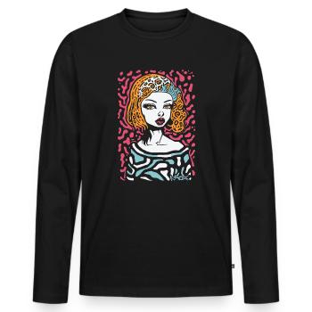 Dessin animé d’art moderne : Portrait cool d’une femme - T-shirt manches longues Premium bio Homme - noir - Devant - Nico (187cm)