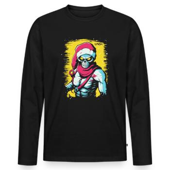Fitte Muskeln: Totenkopf Skelett Santa - Männer Premium Bio Langarmshirt - Schwarz - Vorne - Nico (187cm)
