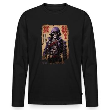 Kanji Japon Poster : Crâne, Squelette, Samouraï - T-shirt manches longues Premium bio Homme - noir - Devant - Nico (187cm)