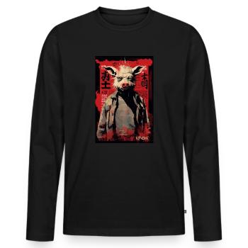 Parody Japanese Movie Poster: Action Pig - Men's Premium Organic Long Sleeve Shirt - black - Front - Nico (187cm)