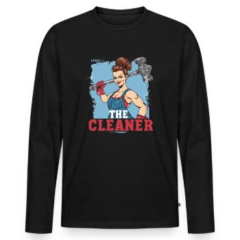 A cleaning lady with a big hammer - Men's Premium Organic Long Sleeve Shirt - black - Front - Nico (187cm)