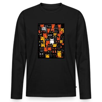 Viele Cartoon Straßen Katzen - Männer Premium Bio Langarmshirt - Schwarz - Vorne - Nico (187cm)