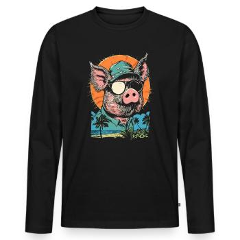 Cochon de vacances d'été plage palmiers - T-shirt manches longues Premium bio Homme - noir - Devant - Nico (187cm)