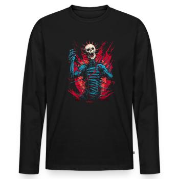 Squelette de crâne de tête d'aiguille d'horreur - T-shirt manches longues Premium bio Homme - noir - Devant - Nico (187cm)