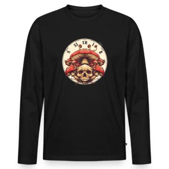 Die Uhr der Zeit, Pilze und Totenkopf - Männer Premium Bio Langarmshirt - Schwarz - Vorne - Nico (187cm)