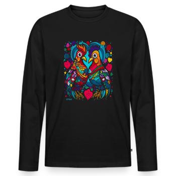 Des poules dans un monde coloré et fantaisiste d’amour - T-shirt manches longues Premium bio Homme - noir - Devant - Nico (187cm)