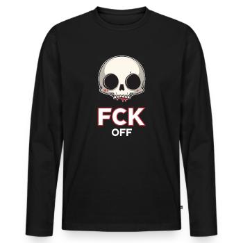 Fck Off, crâne de dessin animé Chibi - T-shirt manches longues Premium bio Homme - noir - Devant - Nico (187cm)
