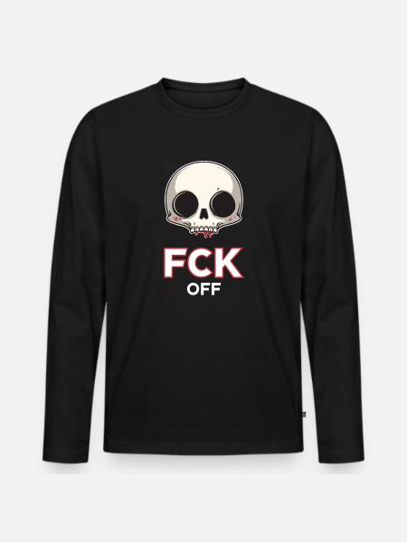 Fck Off, Chibi Cartoon Skull - Men's Premium Organic Long Sleeve Shirt - black