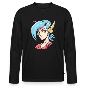 Cool wings and a calm anime girl - Men's Premium Organic Long Sleeve Shirt - black - Front - Nico (187cm)