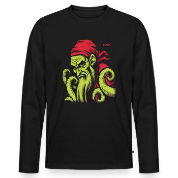 Dessin animé rétro Kraken Pirate - T-shirt manches longues Premium bio Homme - noir - Devant - Nico (187cm)