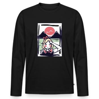 Japanisches Mädchen in Japan unter der roten Sonne - Männer Premium Bio Langarmshirt - Schwarz - Vorne - Nico (187cm)