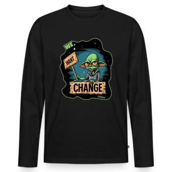 Green alien protests for change - Men's Premium Organic Long Sleeve Shirt - black - Front - Nico (187cm)