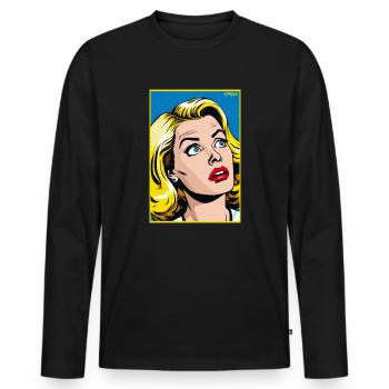 Cartoon Pop Art: Blonde Woman in Action - Men's Premium Organic Long Sleeve Shirt - black - Front - Nico (187cm)